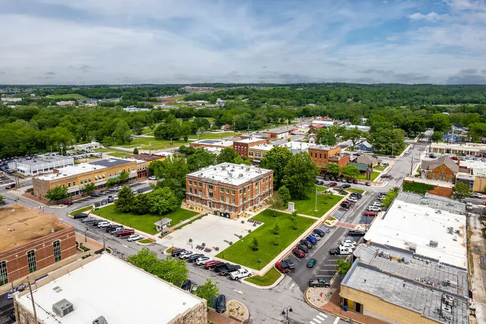 Aerial view of downtown Ozark, MO